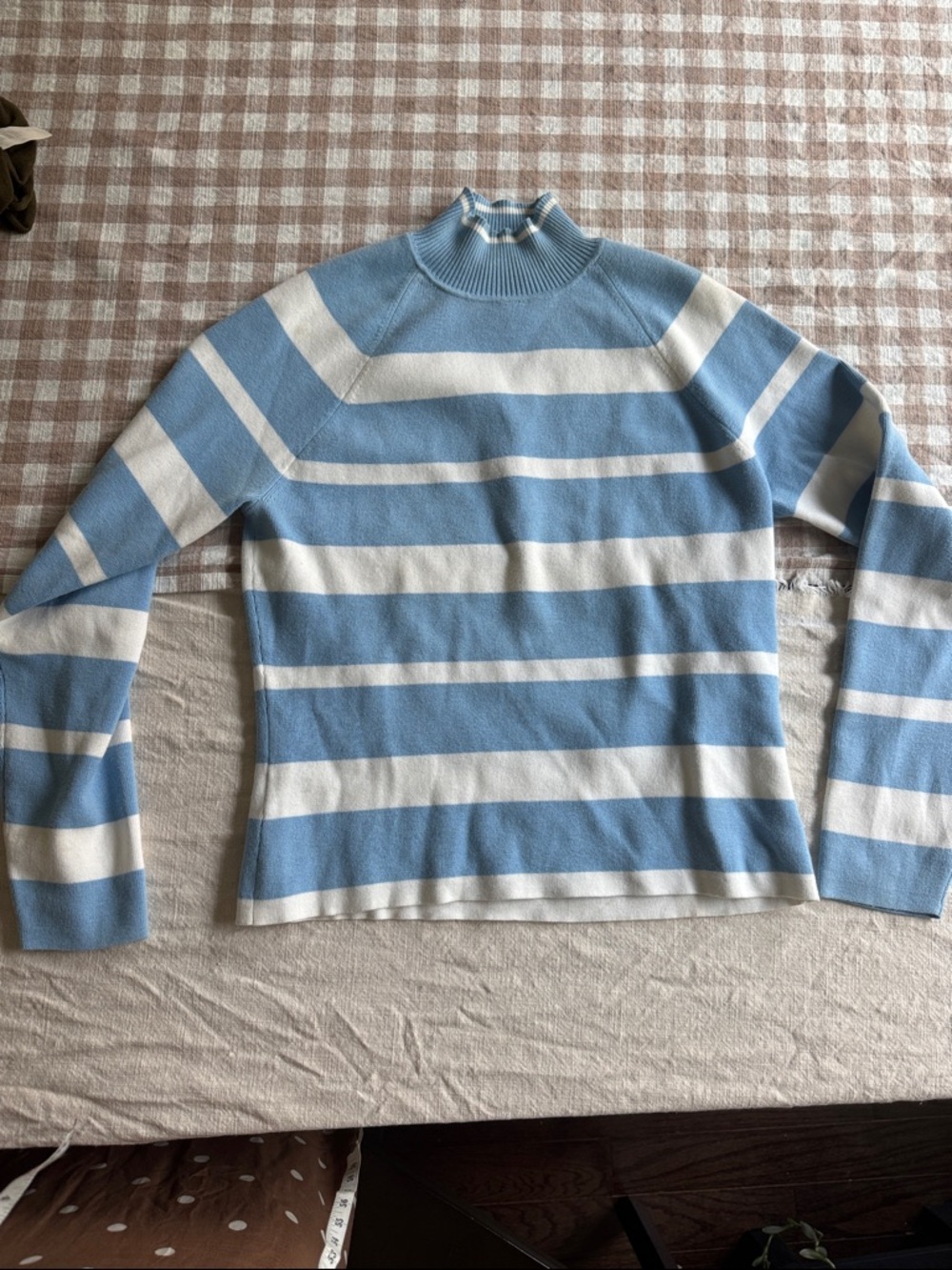 Ann Taylor Blue and White Striped Turtleneck Sweater